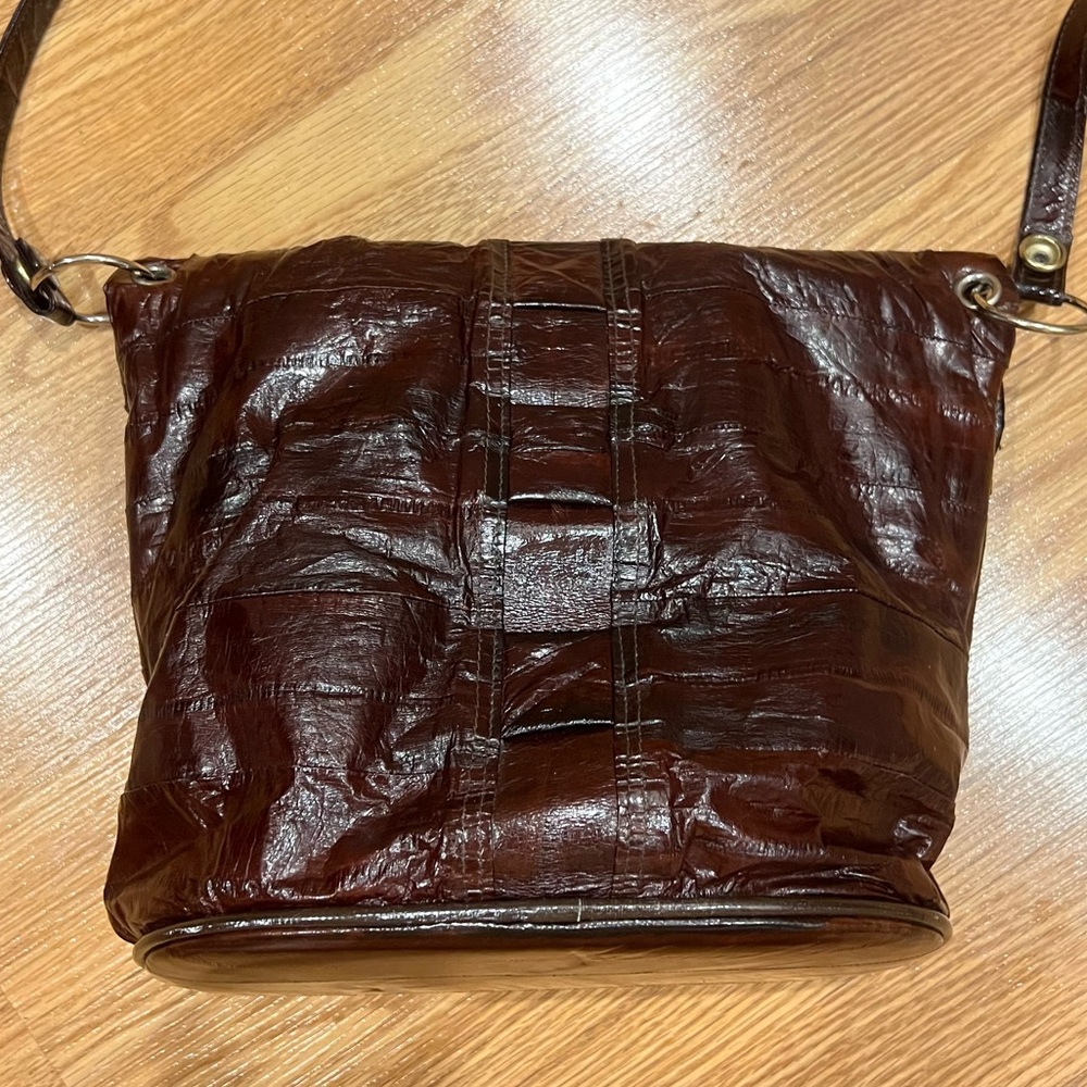Vintage cognac brown Eel Skin Leather Shoulder Bag made in Korea - Picture 2 of 9
